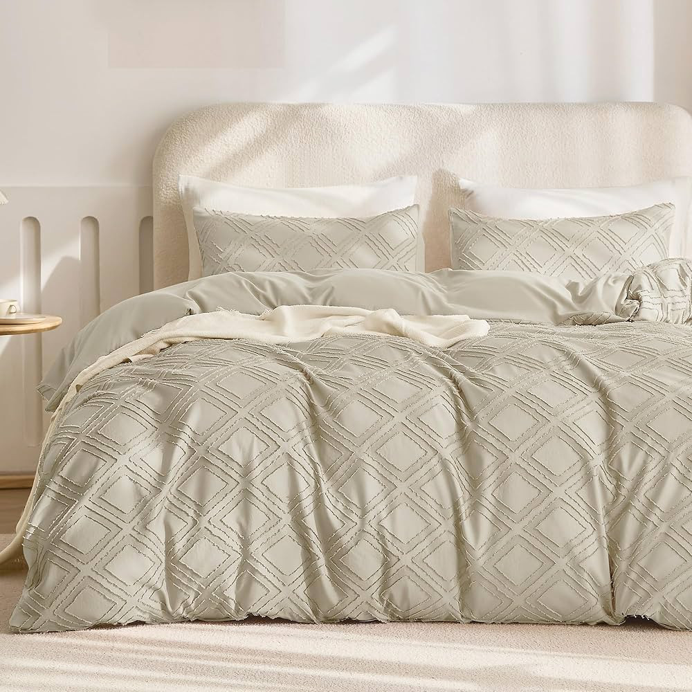 JELLYMONI Cream Grey Duvet Cover Queen Size - 3PCS Microfiber Tufted Duvet Cover Set, Boho Textur... | Amazon (CA)