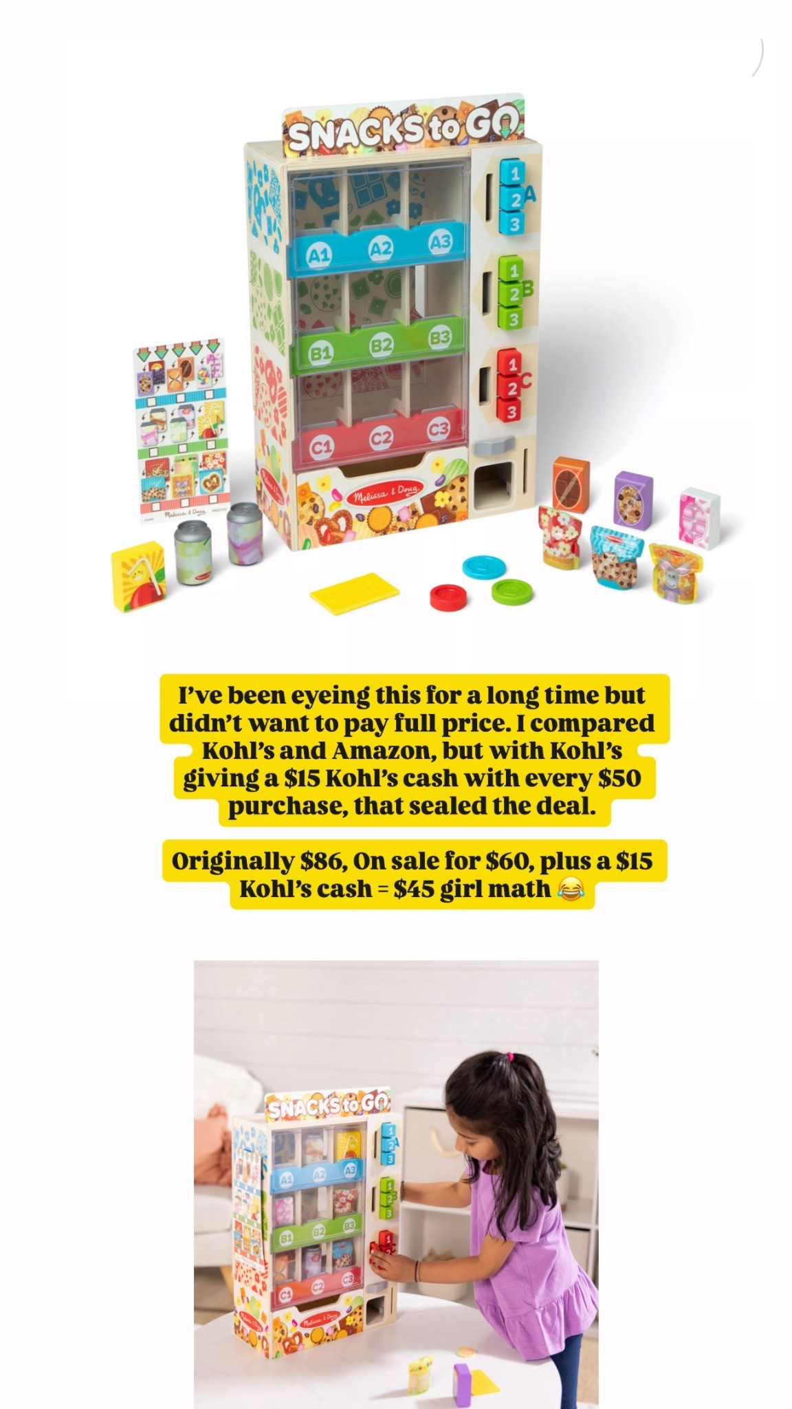 Melissa and Doug Vending Machine on sale at Kohl’s! Plus makes you eligible for a $15 Kohl’s cash so ya can’t beat it! 

#LTKGiftGuide #LTKHoliday #LTKSaleAlert