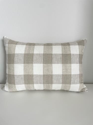 Handmade Handwoven Taupe-Beige Buffalo-Check-Plaid Neutral Linen Throw Pillow Cover: Handmade Vin... | Amazon (US)