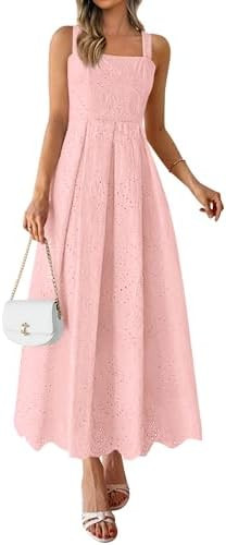 PRETTYGARDEN Womens Sleeveless Maxi Summer Dresses 2026 Hollow Out Eyelet Square Neck Ruffle Flow... | Amazon (US)