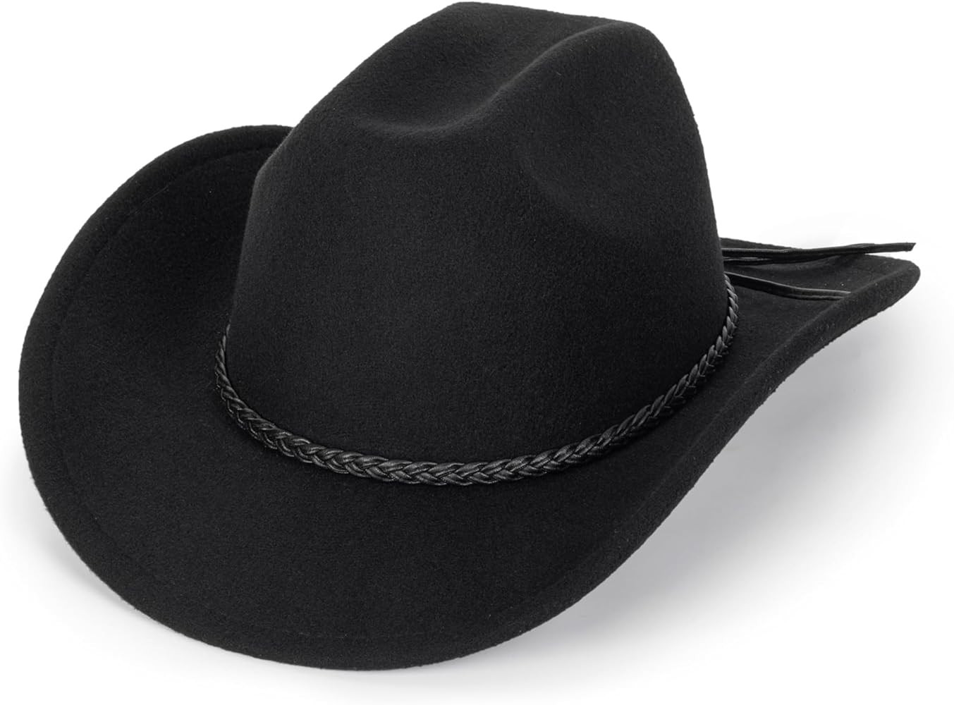 Retro Western Cowboy Hat for Men Women, Wide Brim Felt Cowgirl Fedora Hats with Braided Rope Band... | Amazon (US)
