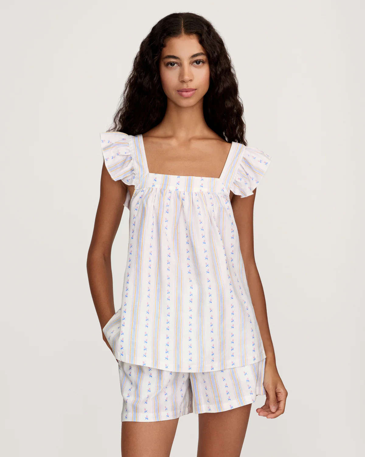 Women's Twill Clara Short Set in Cottage Stripe | Petite Plume