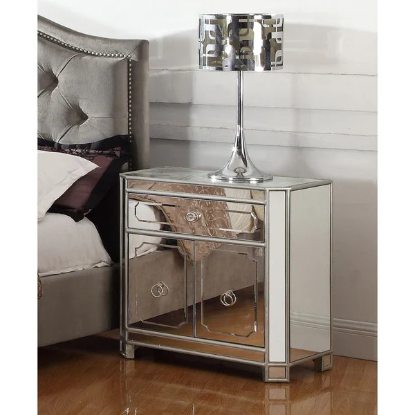 Best Master Furniture 2 Drawer Mirrored Nightstand with Ring Pull Handles | Bed Bath & Beyond
