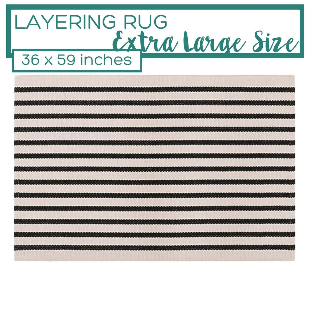 Black and White Striped Rug Doormat Layering Rug Large - Etsy | Etsy (US)