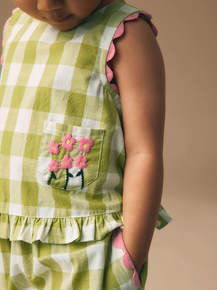 Olive Green Gingham Top & Cuffed Trousers Set (3mths-7yrs) | Next US