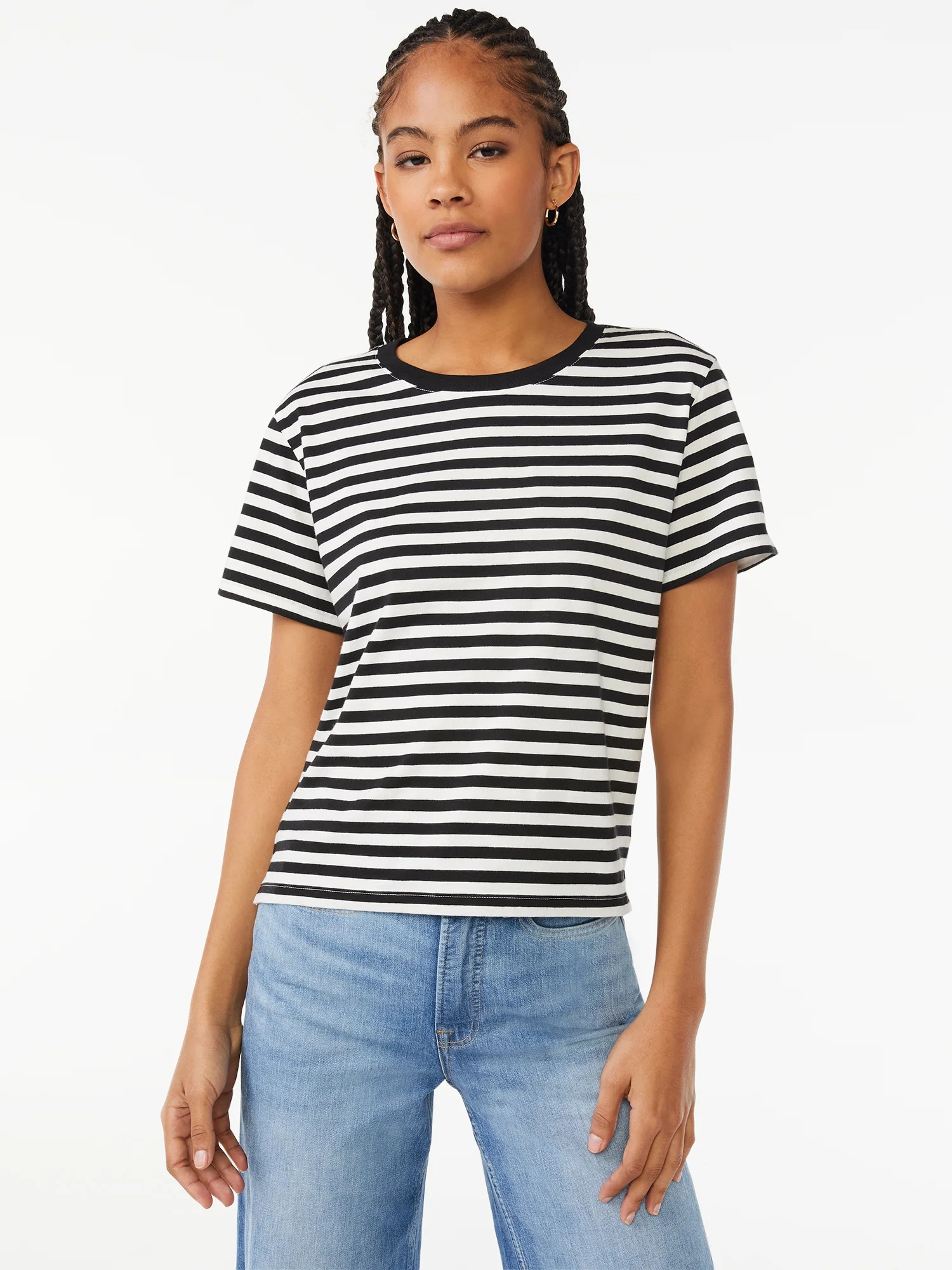 Free Assembly Women's and Women's Plus Cotton Cropped Boxy Tee with Short Sleeves, Sizes XS-4X | Walmart (US)