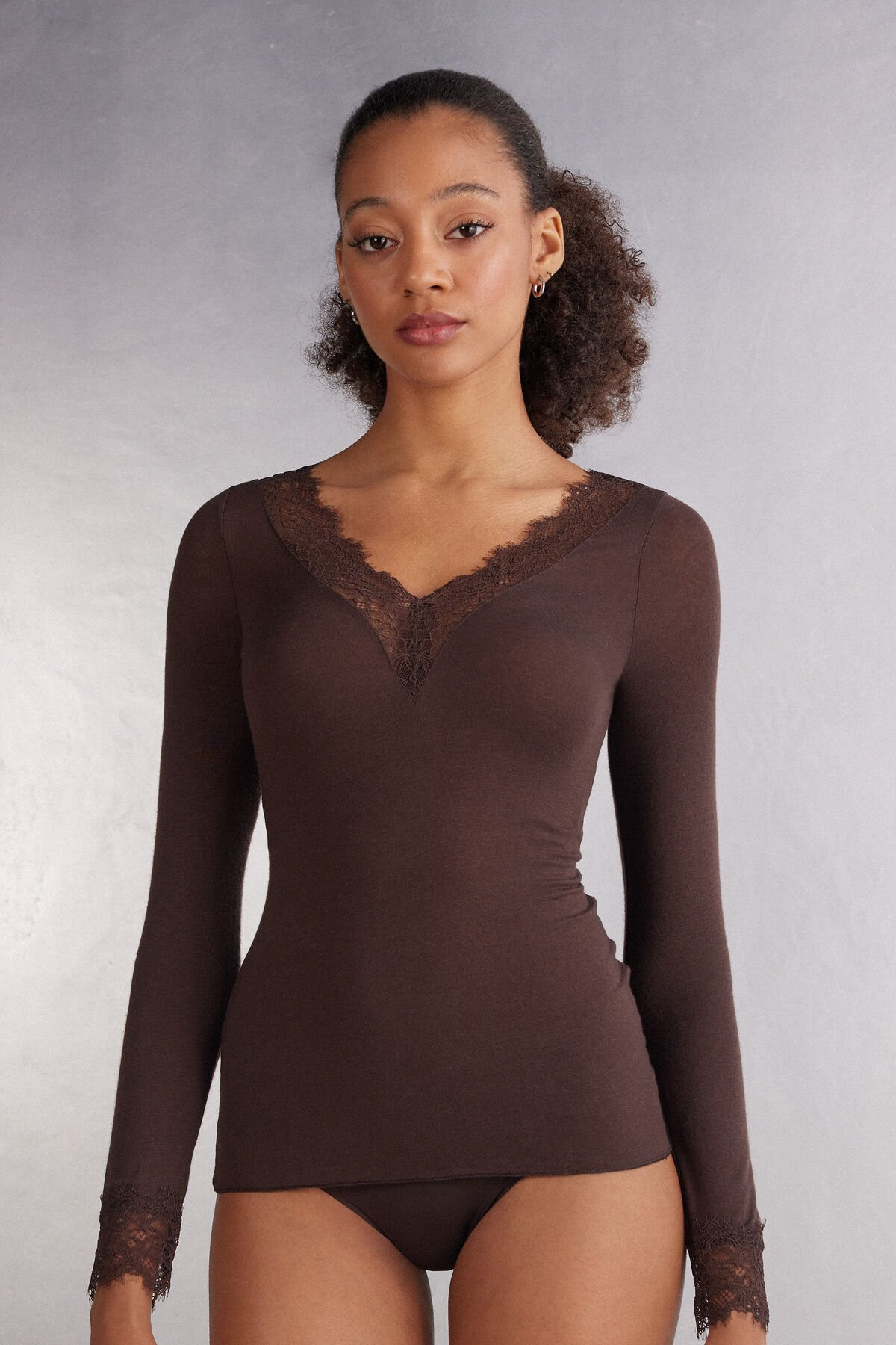 Modal Cashmere Lace Long Sleeve Shirt | Intimissimi | Intimissimi (US)