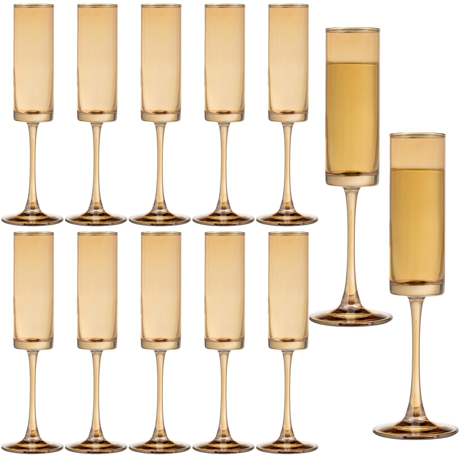 12 Pieces Amber Champagne Flutes 6 OZ Straight Sided Wine Glasses Champagne Long Stem Drinking Co... | Amazon (US)