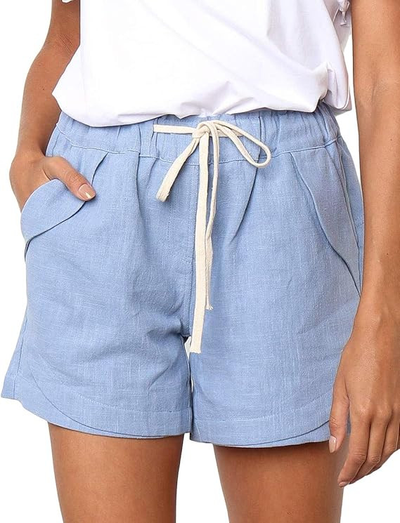 CILKOO Women's Drawstring Elastic Waist Casual Comfy Linen Beach Shorts(S-XXL) | Amazon (US)