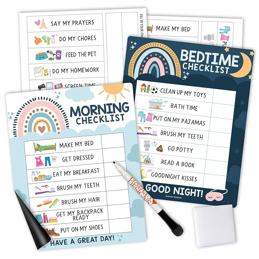 Magnetic Morning & Bedtime Routine Chart for Kids - Customizable Toddler Daily Schedule Board wit... | Amazon (US)