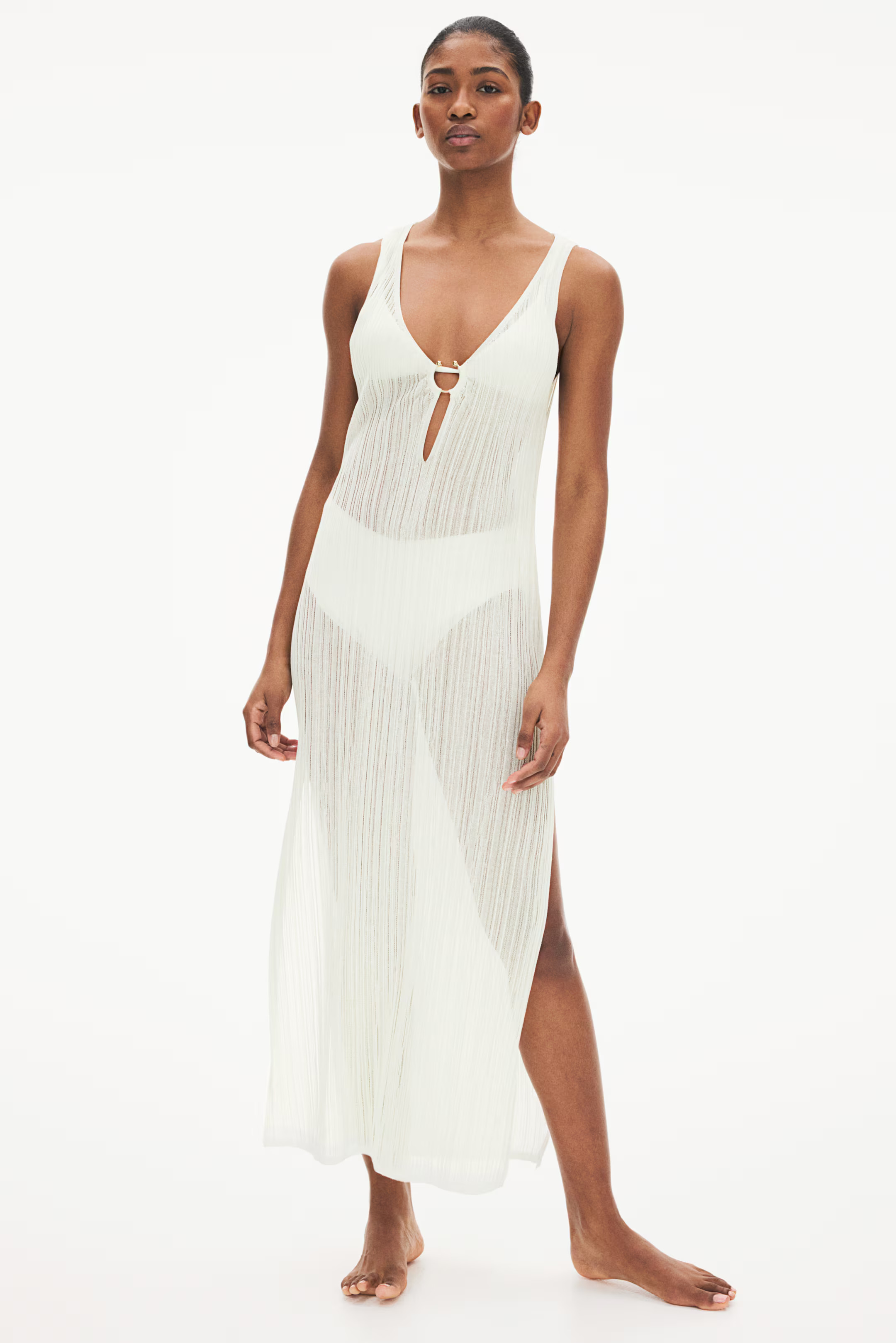 Rib-Knit Beach Dress - White - Ladies | H&M US | H&M (US + CA)