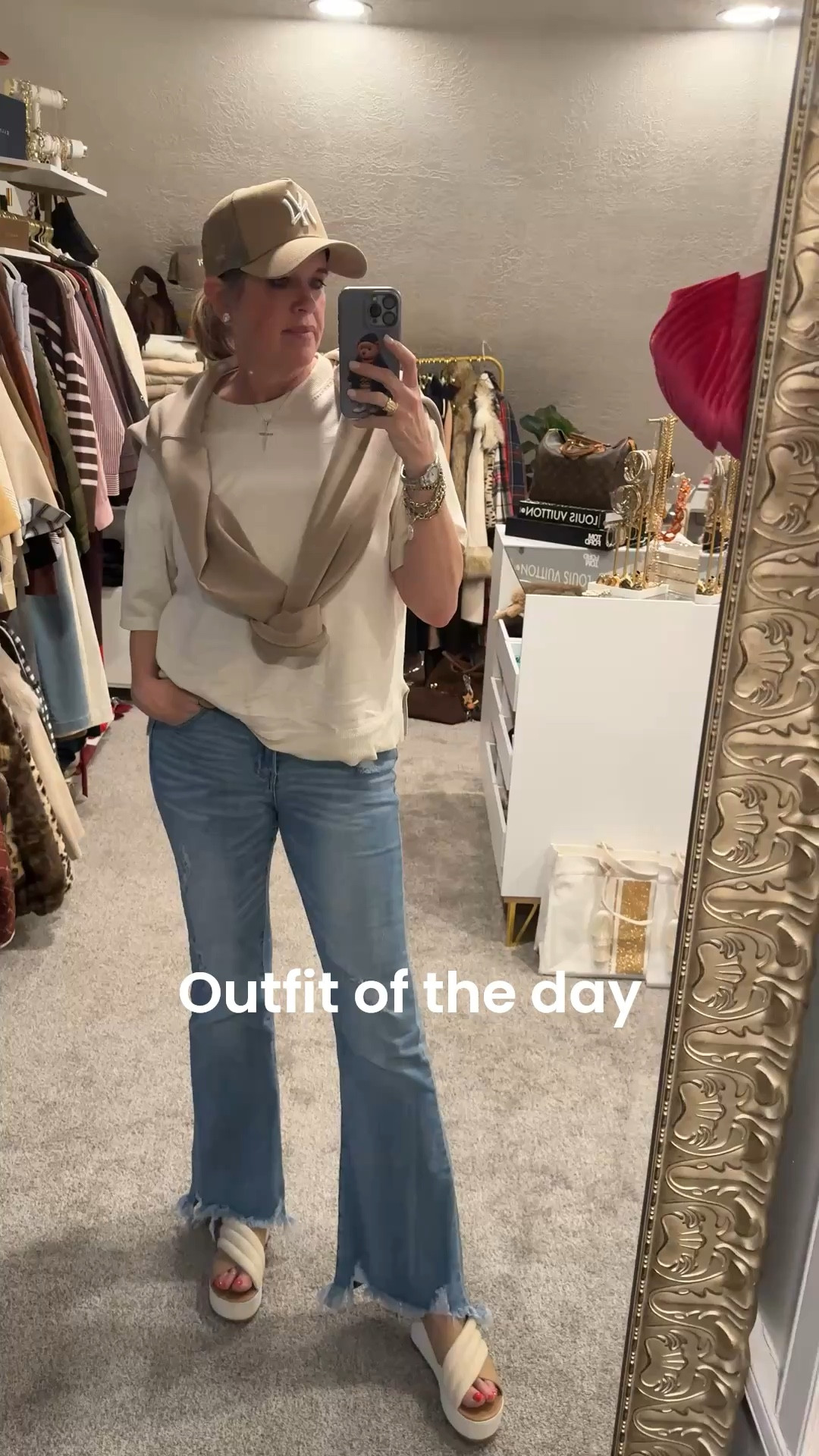 Outfit of the day

Perfect easy casual outfit 

My baseball hat love the quality and the fit!
I have in cream and navy
The sell it in black too

Spanx crew neck air essentials sweatshirt over my  shoulder
Best fabric ever, buttery soft 
Use code Deardarcyxspanx for 15% off  order tts

Cashmere 1/2 sleeve sweater
Tts 

Risen flare jeans with raw hem 
Fits tts in a 27 soft and feel like premium denim under $80

Two tone Sorel platform sandals tts 


#LTKOver40 #LTKdayinmylife #LTKootd