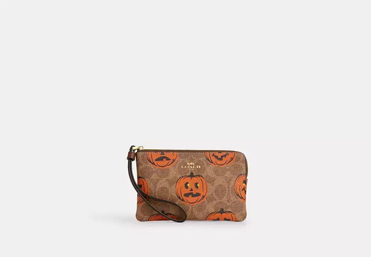 Corner Zip Wristlet In Signature Canvas With Halloween Print | Coach Outlet US