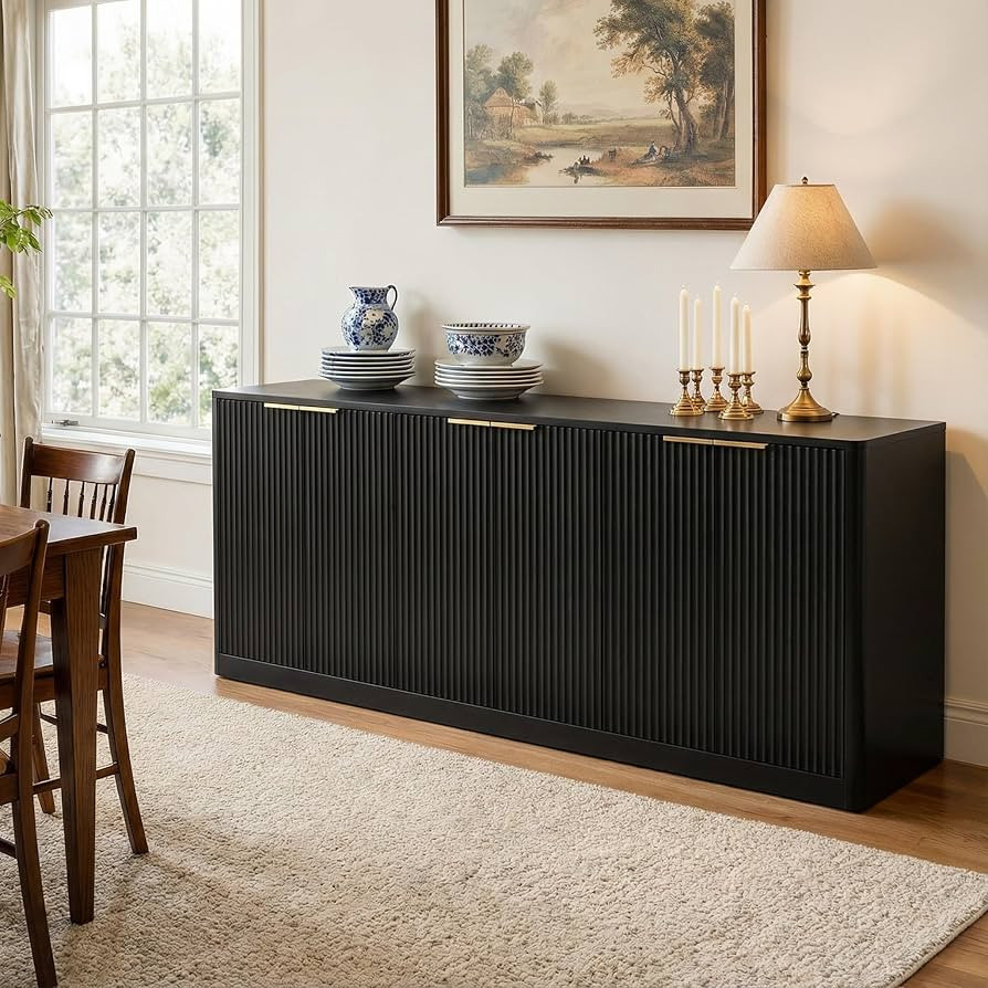 67" Fluted Buffet Cabinet Sideboard with Storage, Large Credenza with 6 Doors, Wood Mid Century M... | Amazon (US)