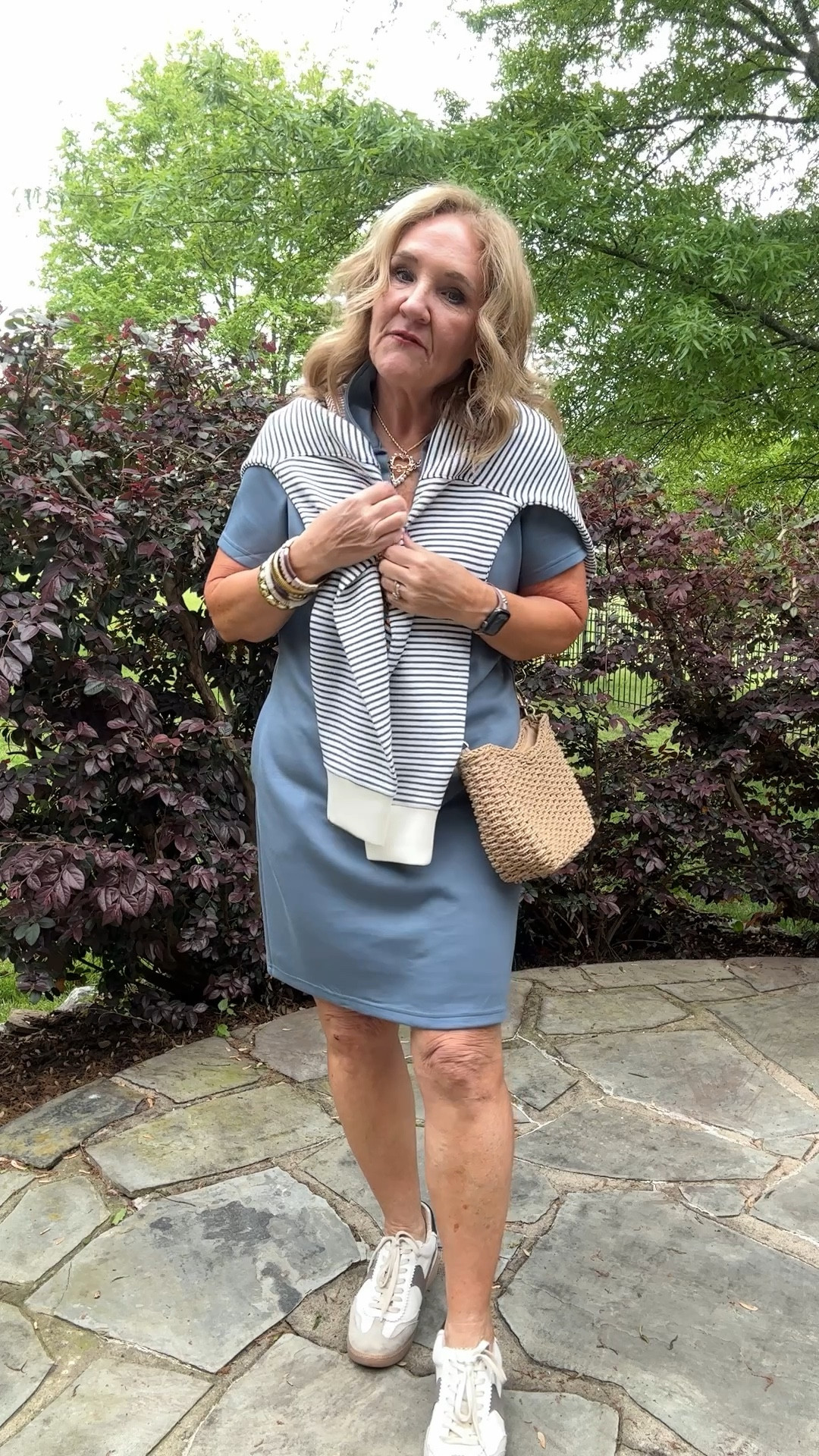 Amazon air knit fabric polo dress 
I am wearing a medium and it’s true to size. 
I have a Spanx essentials crewneck over my shoulders. This is a size medium.
I love this rattan straw bag by Amazon. It comes with a shorter chain-link strap, and this Crossbody strap. 
My notice sneakers are a favorite. It’s the perfect neutral. You can them wear year-round. They’re comfortable and their true size.

Amazon dress casual dress travel dress spring dress blue dress

#LTKTravel #LTKFindsUnder50 #LTKOver40