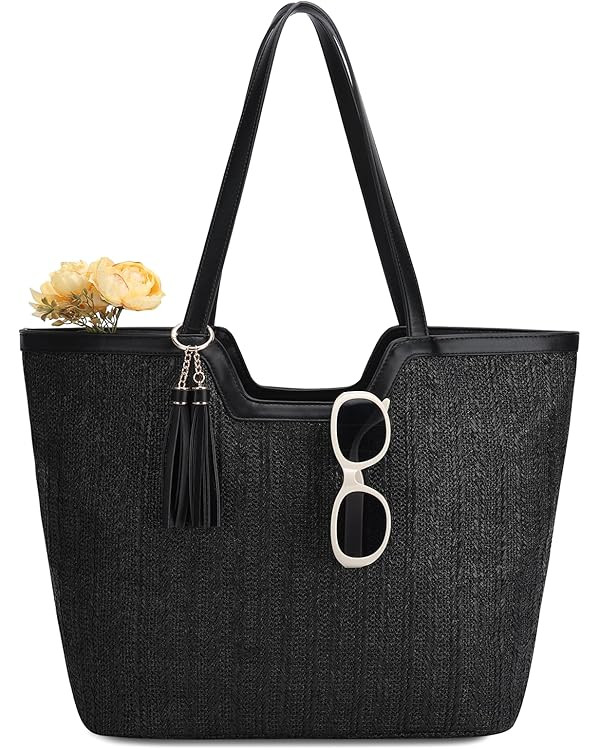 VASCHY Straw Beach Tote Bag for Women, Cute Trendy Woven Crochet Raffia Summer Shoulder Handbags ... | Amazon (US)