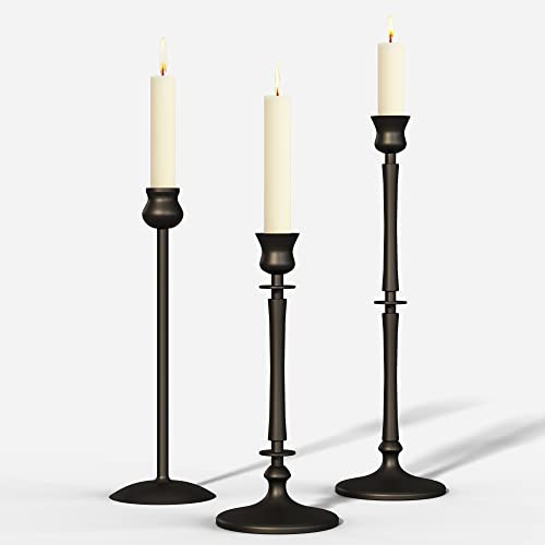 Matte Black Taper Candlestick Holders Set of 3 - Metal Taper Candle Holders for Candlesticks - Candlestick Holders for Taper Candles - Decorative Candle Stick Holders for Taper Candles | Amazon (US)