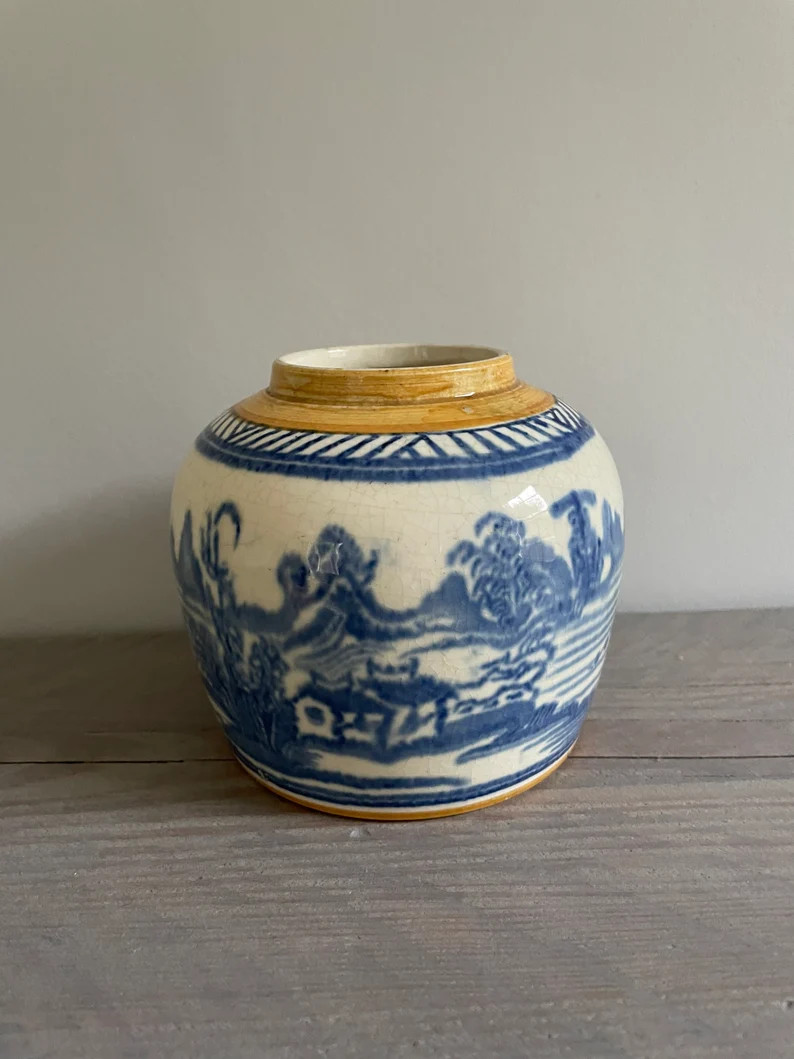 1800s Chinese Ceramic Ginger Jar/vase With Blue and Yellow | Etsy | Etsy (US)