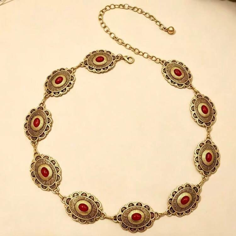 1pc Vintage Carved Buckle Textured Metal Waist Chain, Suitable For Pairing With Western Style Jea... | SHEIN