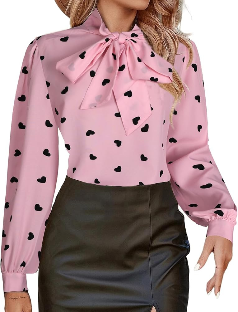 Avanova Women Tie Neck Bishop Long Sleeve Shirts Casual Work Blouses Tops | Amazon (US)