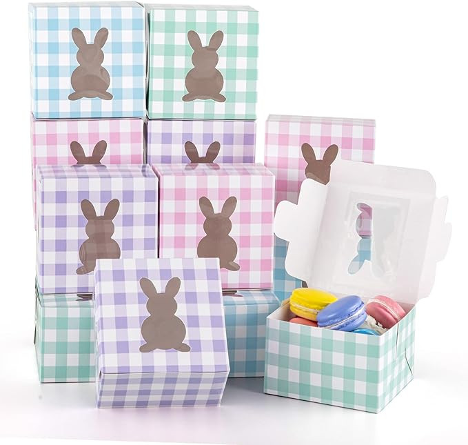 Whaline 24Pcs Easter Treat Boxes with Bunny Window Candy Color Rabbit Plaids Cupcake Cookie Cardb... | Amazon (US)