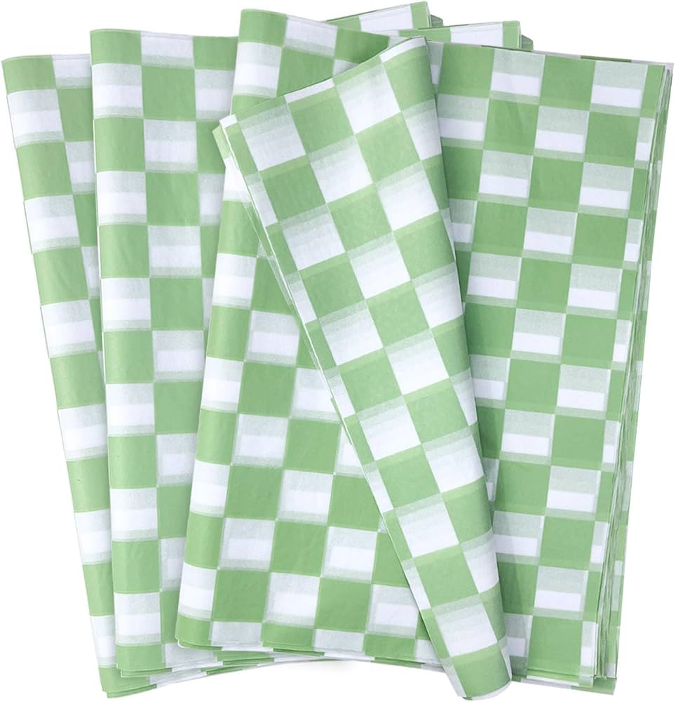 MUNILAIL 100 Sheets Checkered Tissue Paper 14 x 20 Inches Sage Green and White Gift Wrapping Pape... | Amazon (US)