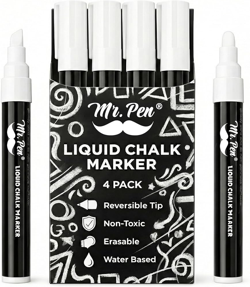 Mr. Pen- White Chalk Markers for Blackboard, 4 Pack, Reversible Tip, White Liquid Chalk Marker, N... | Amazon (US)