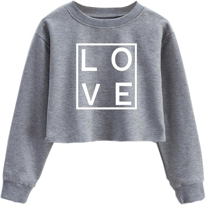 Crop Tops For Girls Kids Cute Aesthetic Cartoon Graphic Sweatshirt Teen long Sleeve T-Shirts | Amazon (US)