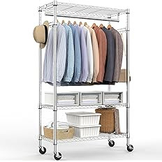 Heavy Duty Rolling Garment Rack 3 Tiers Adjustable Wire Shelving Clothes Rack with Rods and Side ... | Amazon (US)