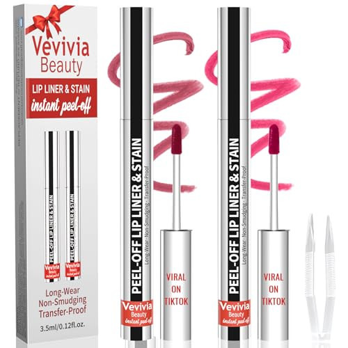 2pcs Lip Stain Peel Off - Lip Liner Stain Long Lasting Waterproof,2-in-1 Lip Liner with Tweezer Nude Matte,Non-Stick Cup,Highly Pigmented，Natural Finish,Stay On All Day,Perfect for Gift (Mauve+Rose) | Amazon (US)