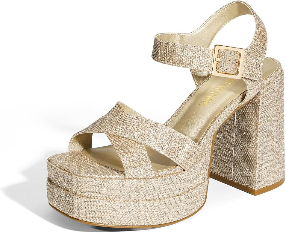 DREAM PAIRS Women's Platform Chunky Heels Square Open Toe Ankle Strap High Heeled Sandals Y2K Sho... | Amazon (US)