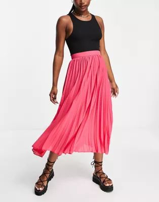 ASOS DESIGN pleated midi skirt in pink  | ASOS | ASOS (Global)
