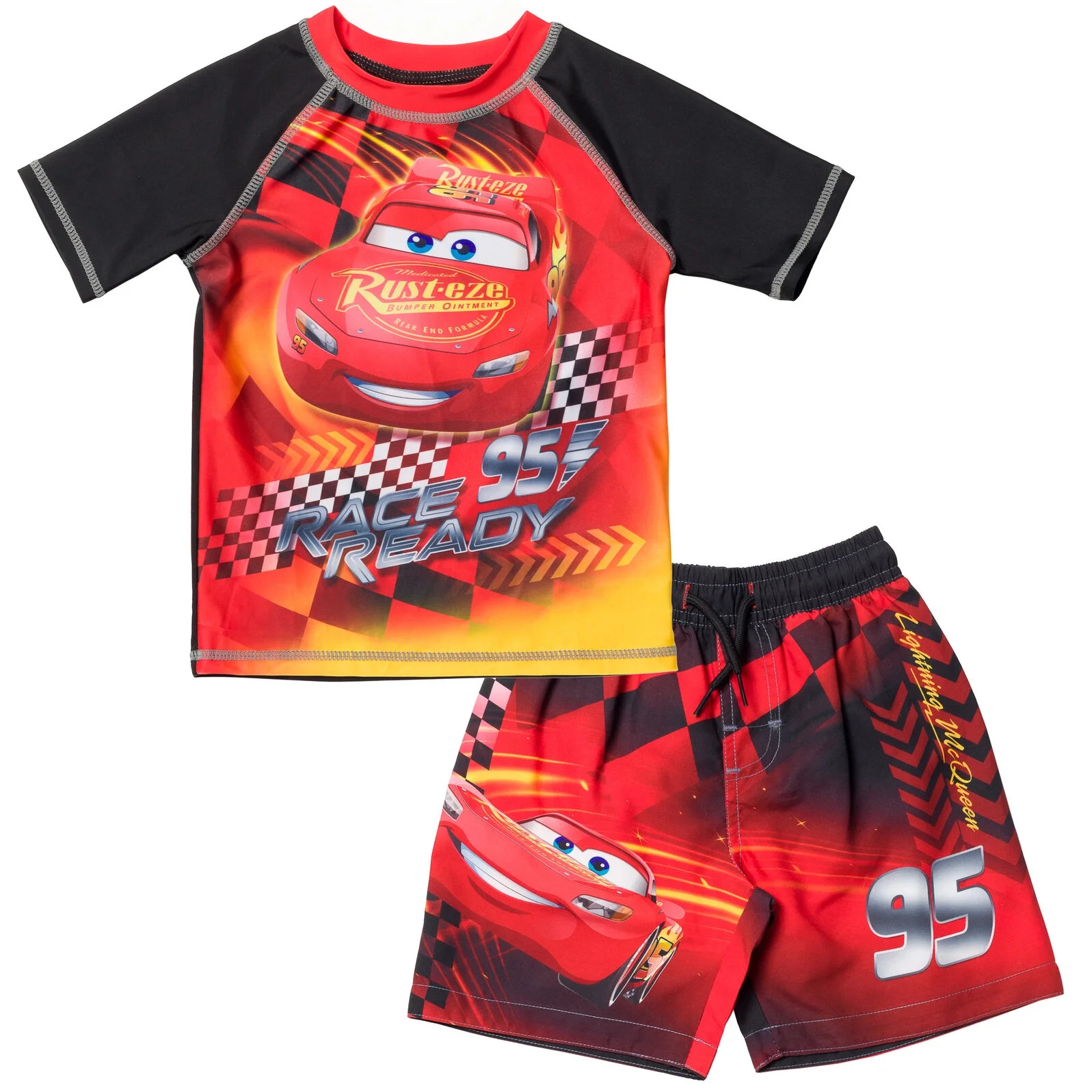 Disney Pixar Cars Lightning McQueen Little Boys Rash Guard and Swim Trunks Outfit Set Toddler to ... | Walmart (US)