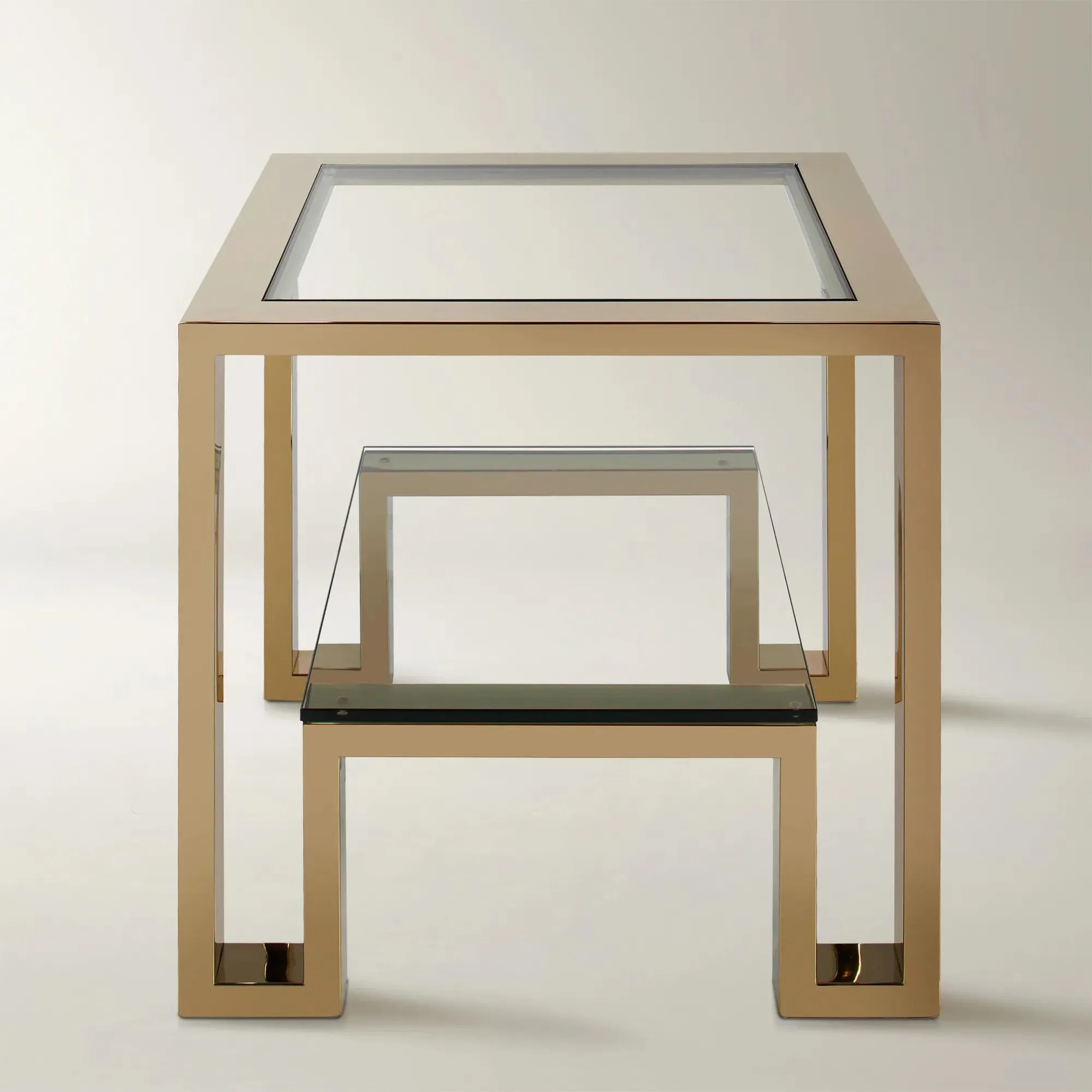 Duplicity End Table | Gold | Side Tables | Z Gallerie | 24"W x 24"D x 24"H | Stainless Steel&Glass top | Z Gallerie