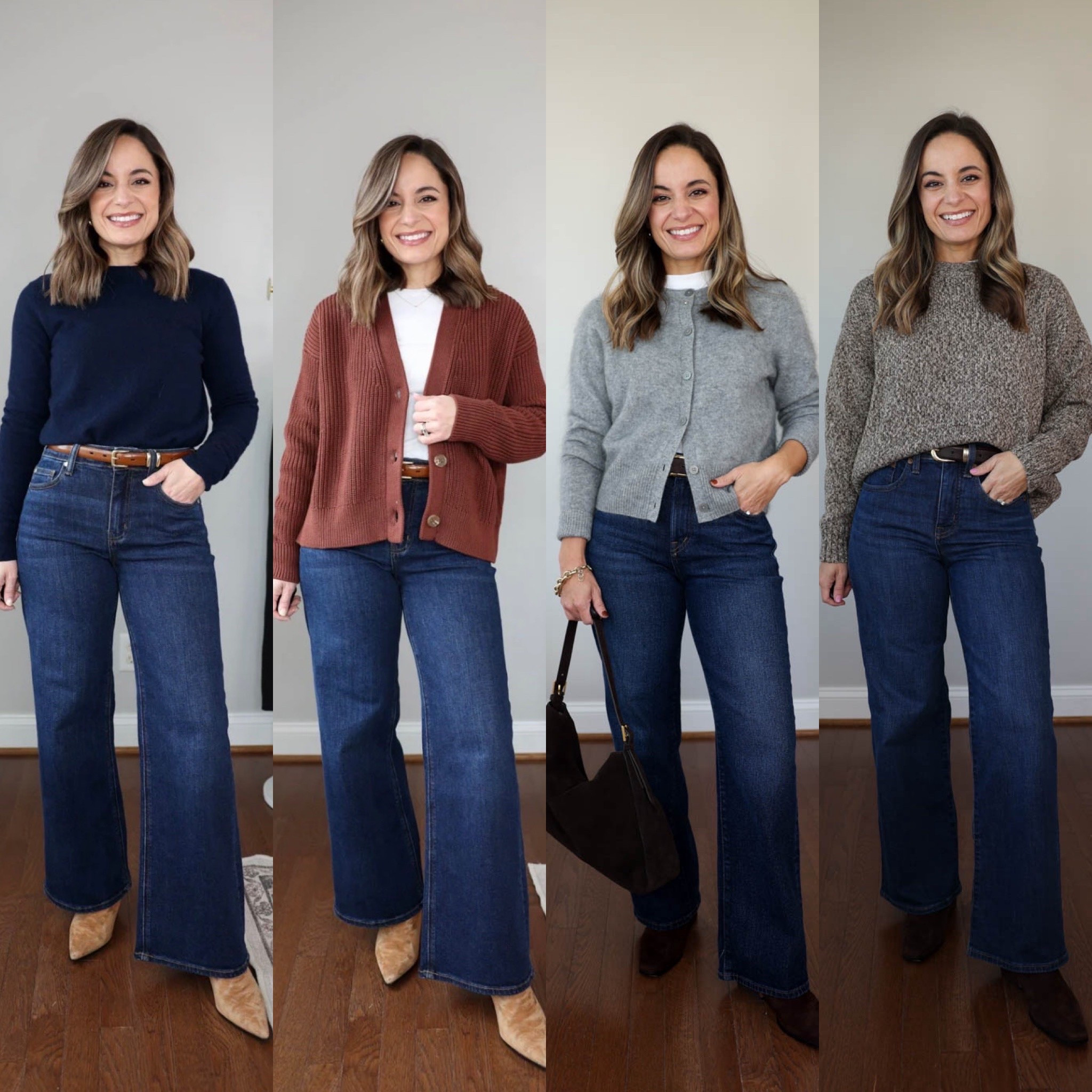 What shoes to wear with wide leg jeans for petites! 

Boots

Outfit 1 
Jeans (Quince): 24 short in midnight blue (28” inseam) 
Sweater (Quince): xs 
Boots (J.Crew): linked a similar 

Outfit 2 
Jeans (Quince): 24 short in midnight blue (28” inseam) 
Sweater (Quince): xs 
White top (Quince): xs 
Boots (J.Crew): linked a similar 

Outfit 3 
Jeans (Quince): 24 short in stormy blue (these are technically a relaxed straight) 
Sweater (Quince): xs 
Boots (Steve Madden) 

Outfit 4 
Jeans (Madewell): petite 24 (10 3/8” rise, 28” inseam) 
Sweater (Gap): petite xs 
T-Shirt (Old Navy): petite xs 
Belt (Quince) 
Boots (Steve Madden) 

Fall outfits, wide leg jeans, petite outfits

#LTKPetite