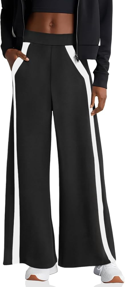 Fisoew Womens Wide Leg Sweatpants Side Striped Casual Elastic Waist Baggy Loose Fit Track Pants w... | Amazon (US)