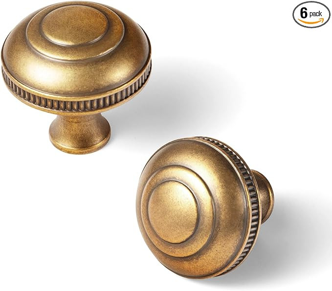 Goo-Ki 6 Pack Antique Brass Cabinet Knobs Reeded Dome - Concentric Ring Design, Zinc Alloy Vintag... | Amazon (US)