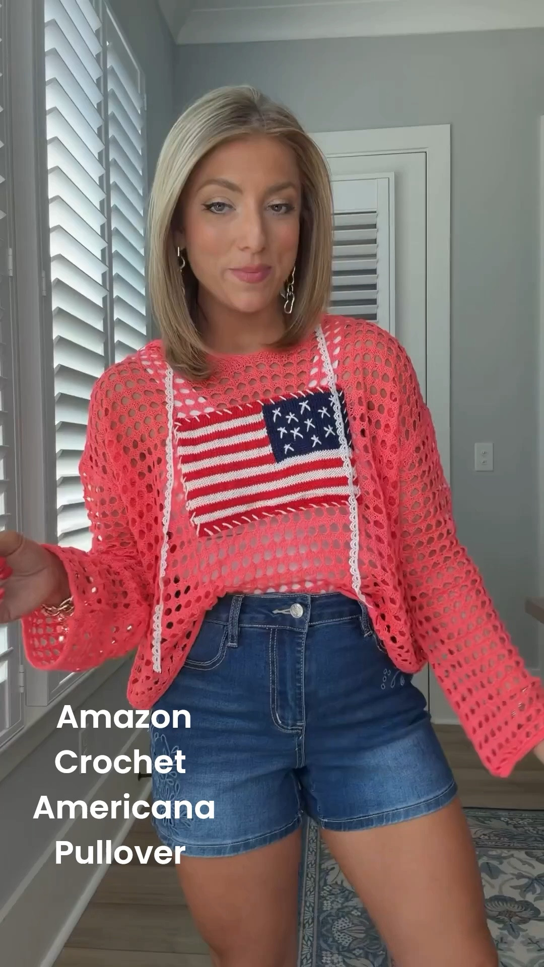 One of my favorite patriotic looks this season! ❤️🤍💙 This lightweight crochet sweater layered over a flag tank is such a fun way to style red, white, and blue. Paired with denim shorts for an effortless summer outfit that works from Memorial Day all the way through Labor Day.

#AmazonFashion #AmericanaStyle #PatrioticOutfit #FlagSweater #CrochetSweater #DenimShorts #FourthOfJulyStyle #SummerFashion #AmazonFinds #RedWhiteAndBlue #AffordableFashion #VacationStyle #OOTD #MomStyle #CasualChic

#LTKootd #LTKPetite #LTKSwim