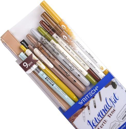 WRITECH Journaling Gel Pens Highlighters: 0.5mm Fine Point Retractable Gel Ink Pen Assorted Colored Highlighter Fineliner Multicolor Dual Tip Brush Marker Bulk Extra Smooth No Bleed 9ct (Earth Tone) | Amazon (US)