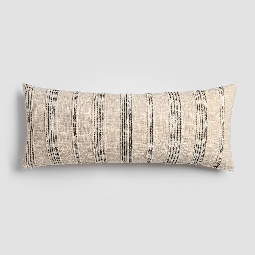 Tide Stripe Lumbar Pillow, Blue & Ivory Stripes Decorative Throw Pillow with Insert, Handwoven Co... | Amazon (US)