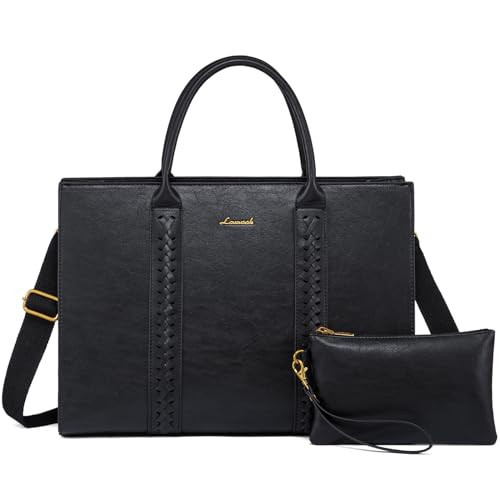 LOVEVOOK Laptop Bag for Women, Vintage Leather Work Bags, Professional Computer Bag Laptop Tote Bag, Business Handbag Office Briefcase Large Shoulder Bag, Black | Amazon (US)