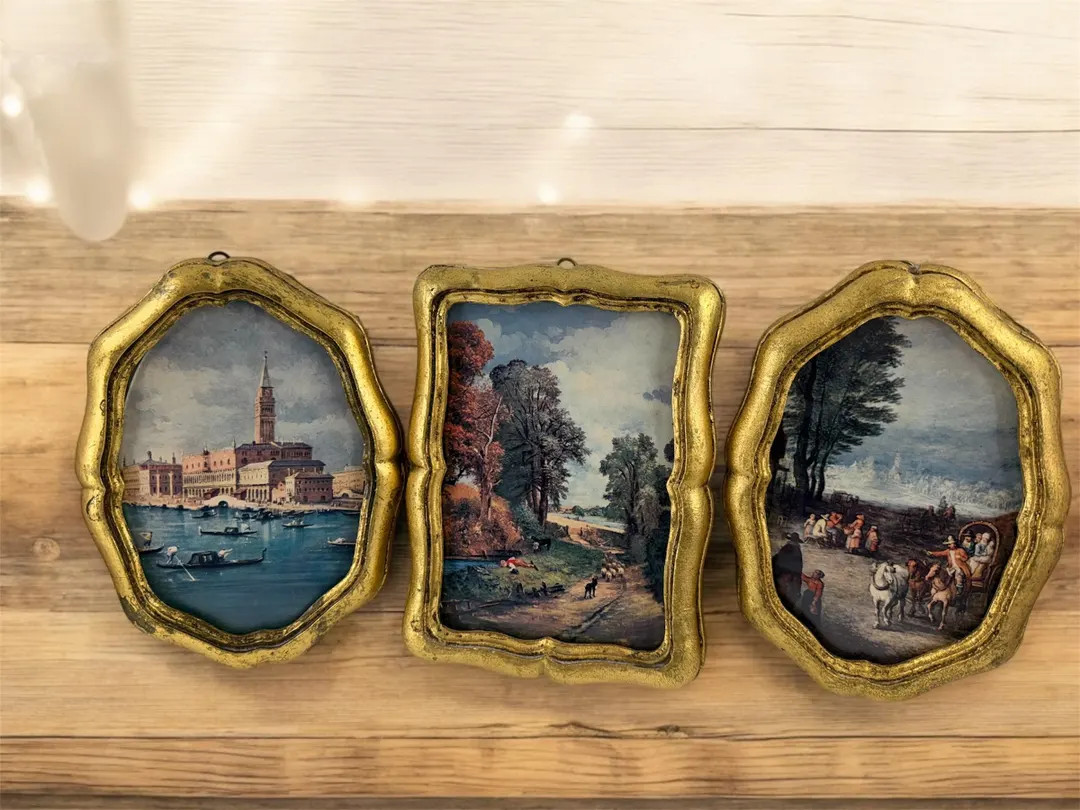 Trio of Vintage Gold Florentine Made in Italy Frames With Prints - Etsy | Etsy (US)