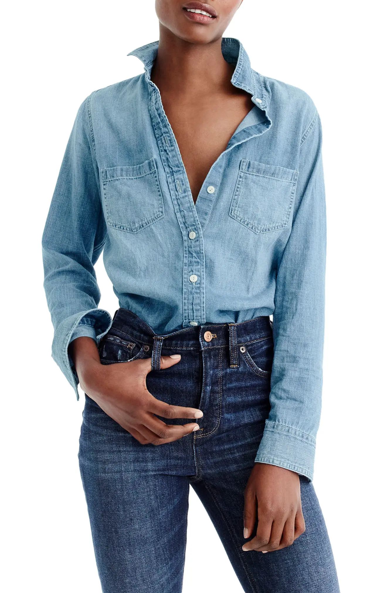 Women's J.crew Everyday Chambray Shirt, Size 22 (similar to 22W) - Blue | Nordstrom