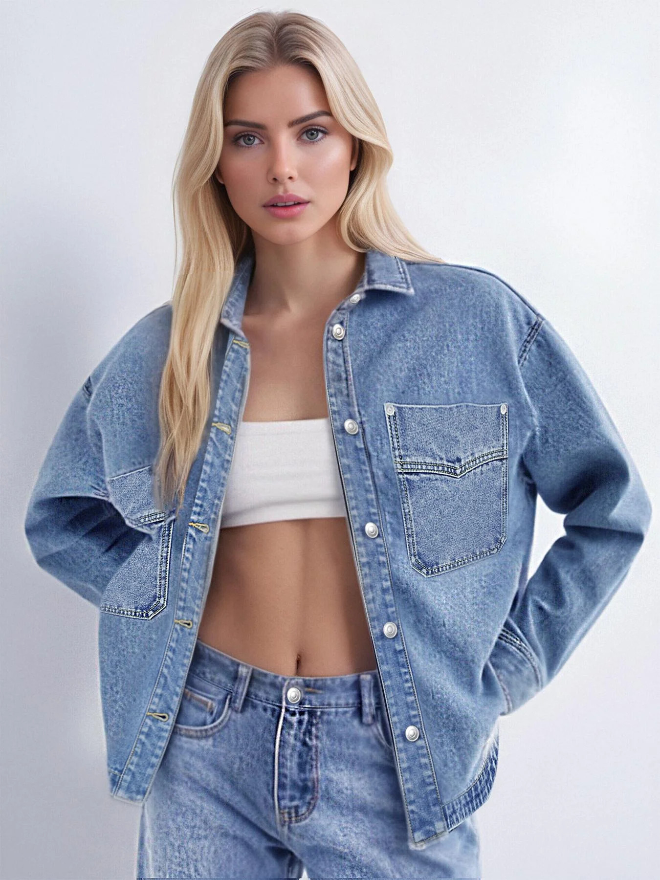 PAOLA RIBONI Womens Denim Jacket Wash Jean Jacket Coats With Pockets - Walmart.com | Walmart (US)