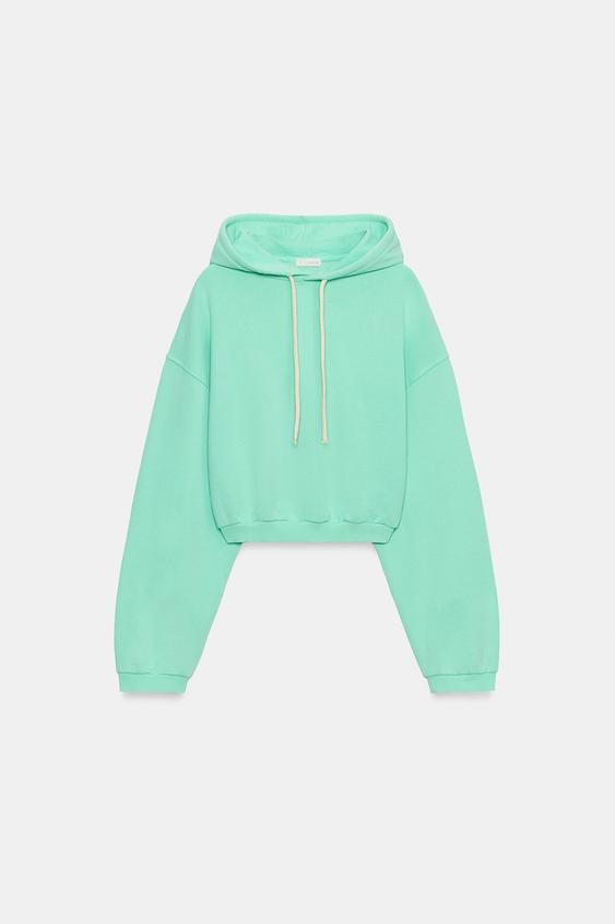 Zara - Neon Cropped Sweatshirt - Blue / Green - M - Woman | Zara UK