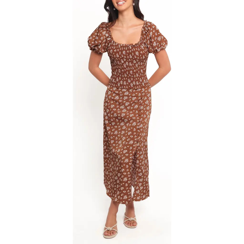 Petal & Pup Zola Smocked Shirt & Maxi Skirt Set in Brown Ditsy Floral at Nordstrom Rack, Size Medium | Nordstrom Rack