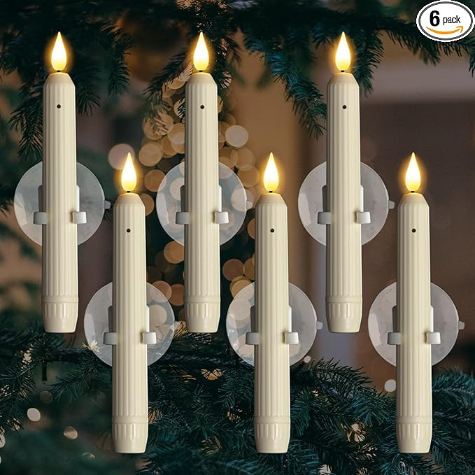 Homemory 6 Pcs Window Candles With Sensor Dusk to Dawn - Ivory Stripped Candlesticks With Suction... | Amazon (US)