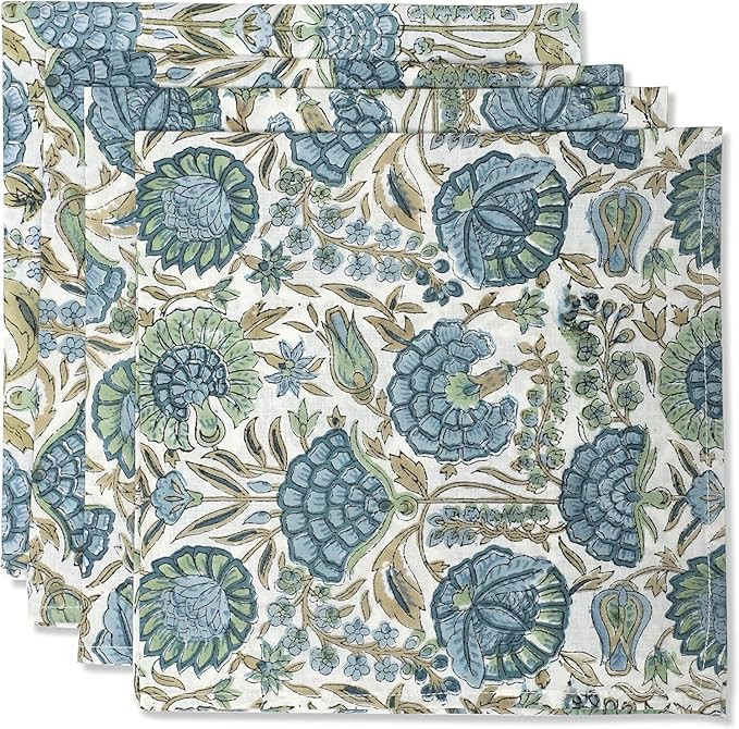 Ridhi Asparagus Green Hand Block Print 100% Cotton Napkins 18" x 18" (Set of 4) Reuseable Kitchen... | Amazon (US)