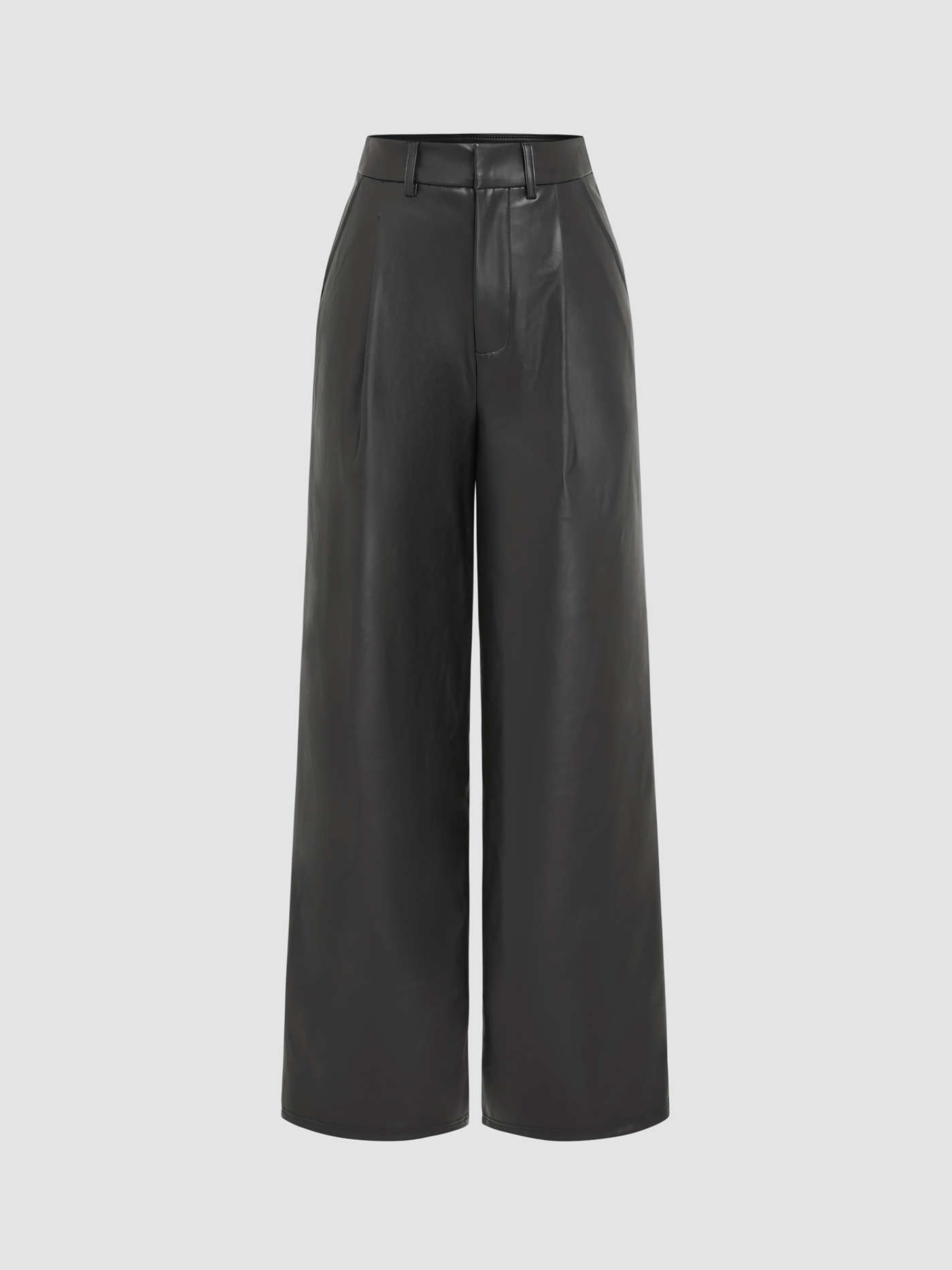 Faux Leather High Waist Solid Pocket Wide Leg Trousers | Cider