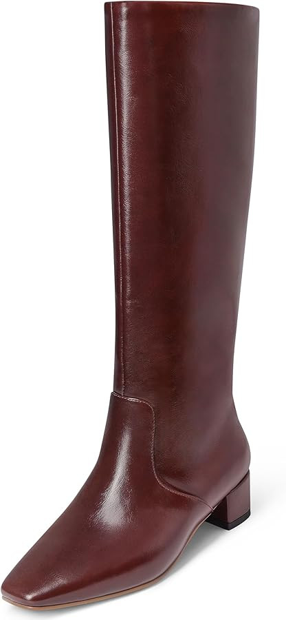 MUCCCUTE Knee High Boots - Boots for Women Square Toe Chunky Heels Tall Boots Pull-On PU Low Bloc... | Amazon (US)